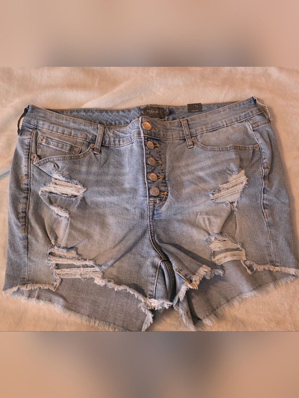Torrid Light Wash Distressed High-Rise Denim Shorts